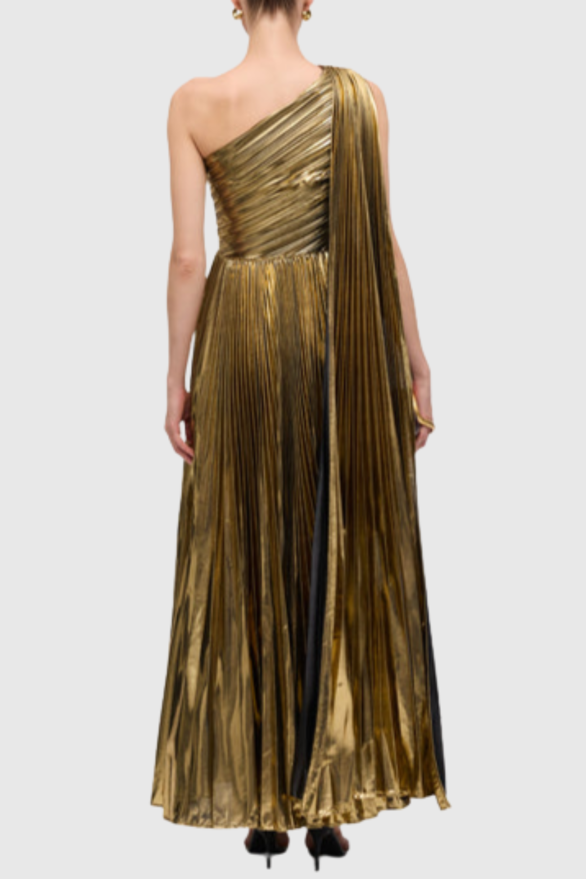 Guillo One Shoulder Metallic Pleated Maxi Dress - Gold