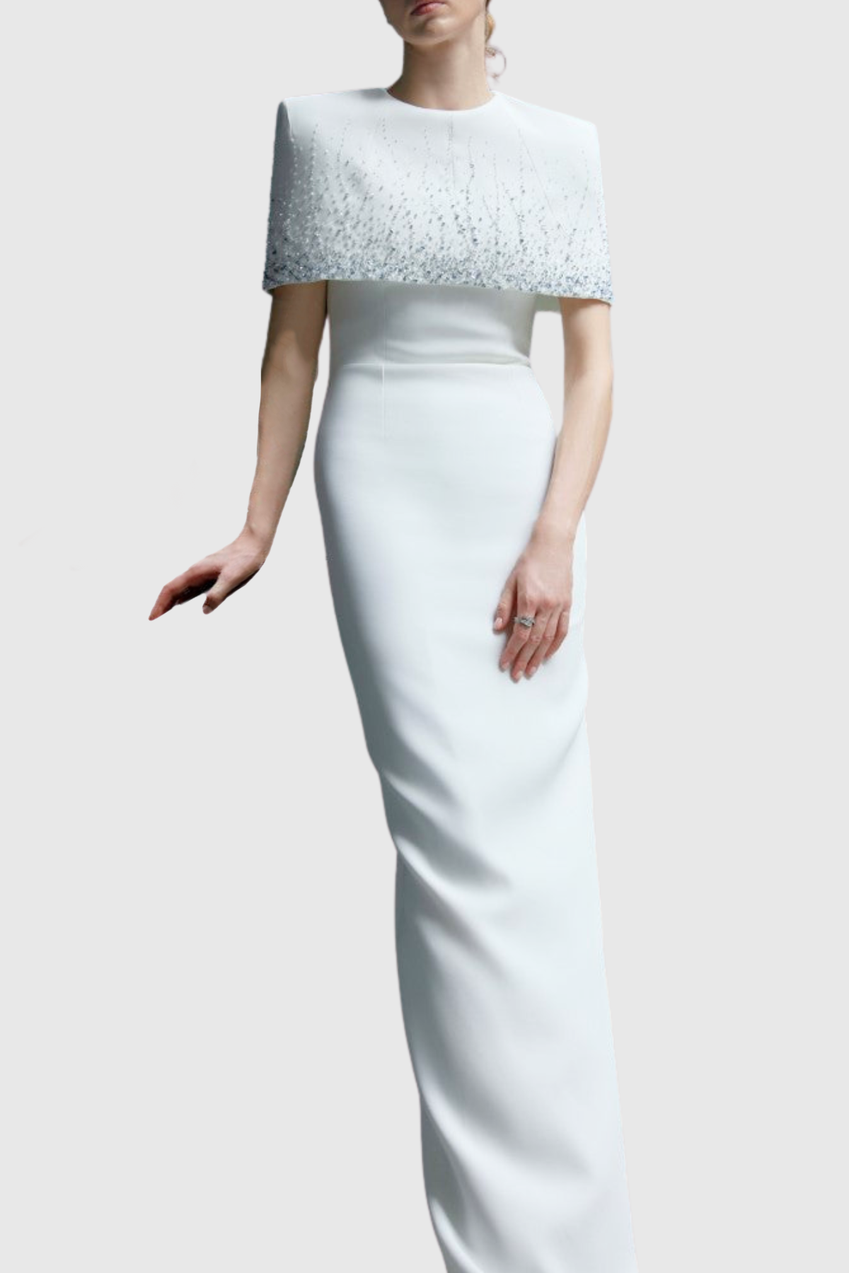 Guine Crystal Embellished Cape Maxi Dress