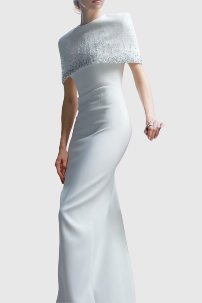 Guine Crystal Embellished Cape Maxi Dress