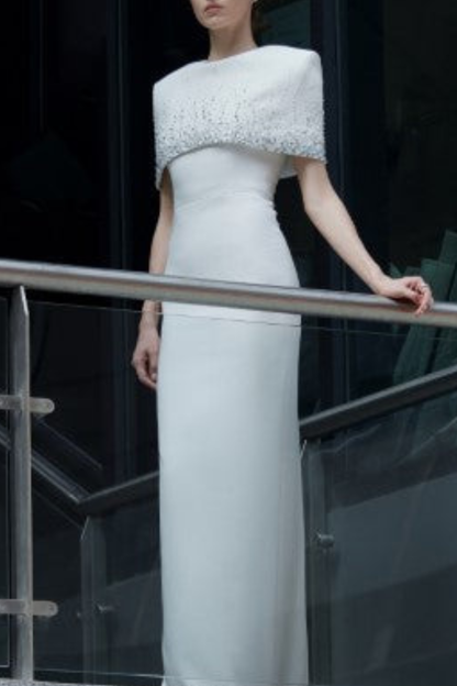 Guine Crystal Embellished Cape Maxi Dress