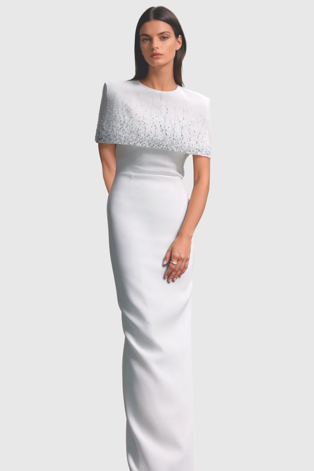 Guine Crystal Embellished Cape Maxi Dress