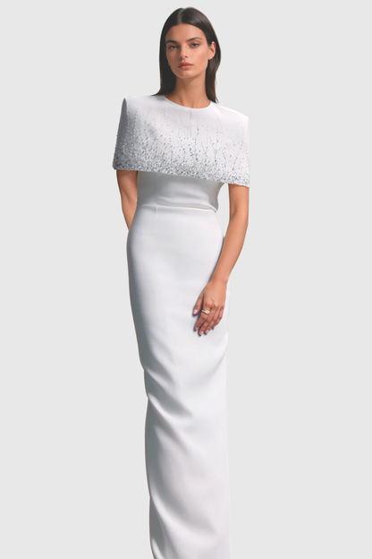 Guine Crystal Embellished Cape Maxi Dress