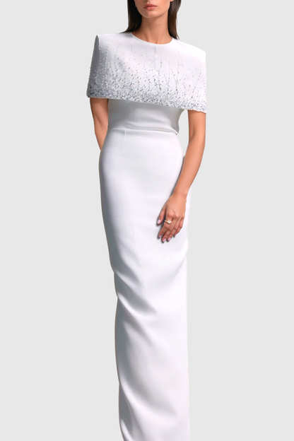 Guine Crystal Embellished Cape Maxi Dress