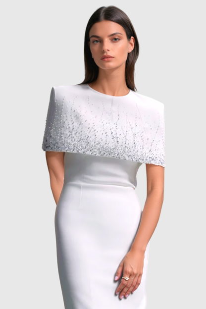 Guine Crystal Embellished Cape Maxi Dress