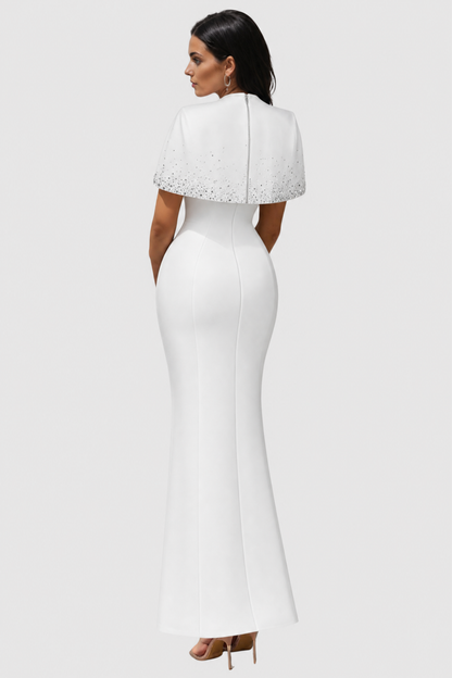 Guine Crystal Embellished Cape Maxi Dress