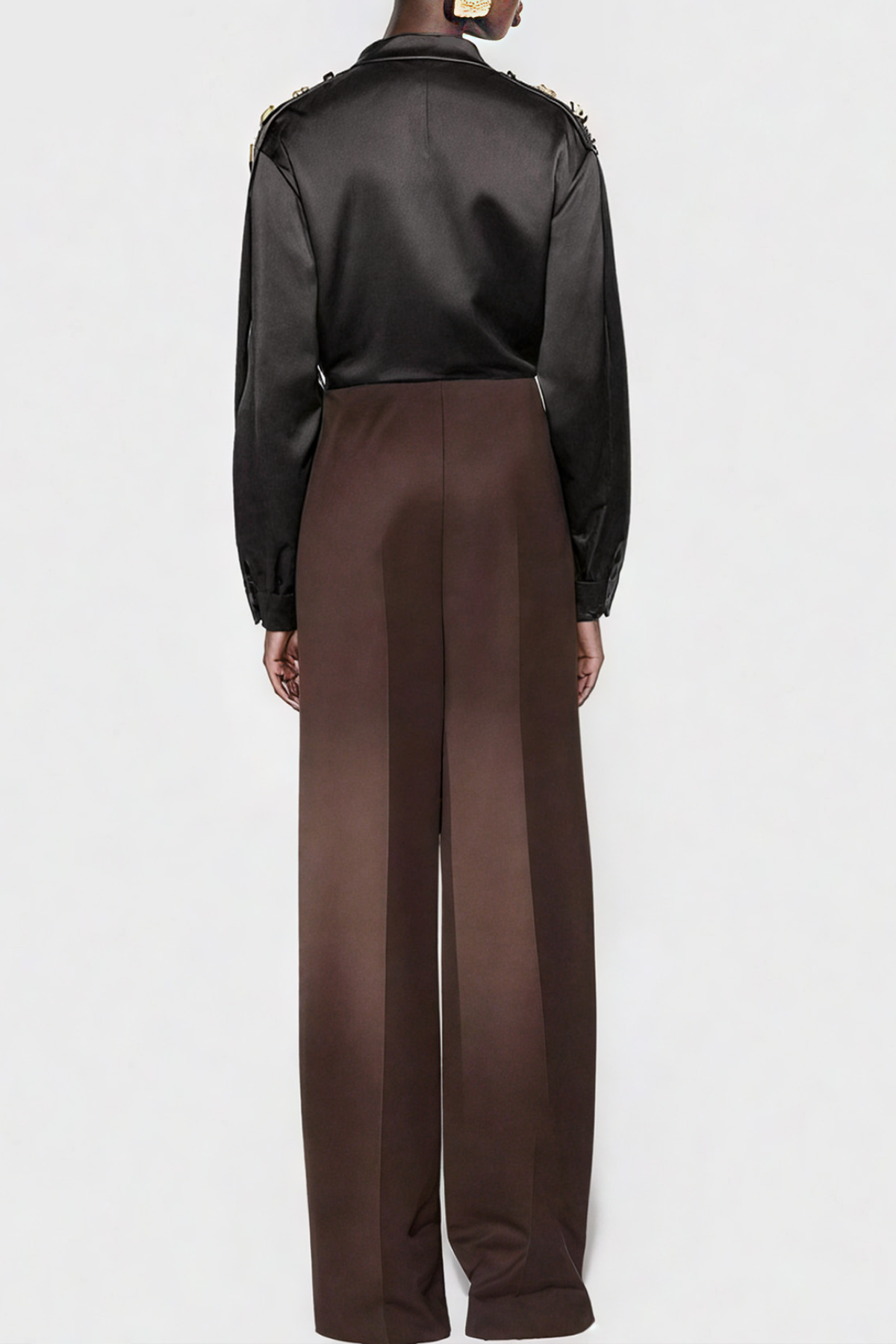 Gumpa Satin Buttoned Embellished Crop Shirt - Black