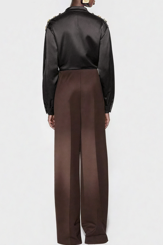 Gumpa Satin Buttoned Embellished Crop Shirt - Black