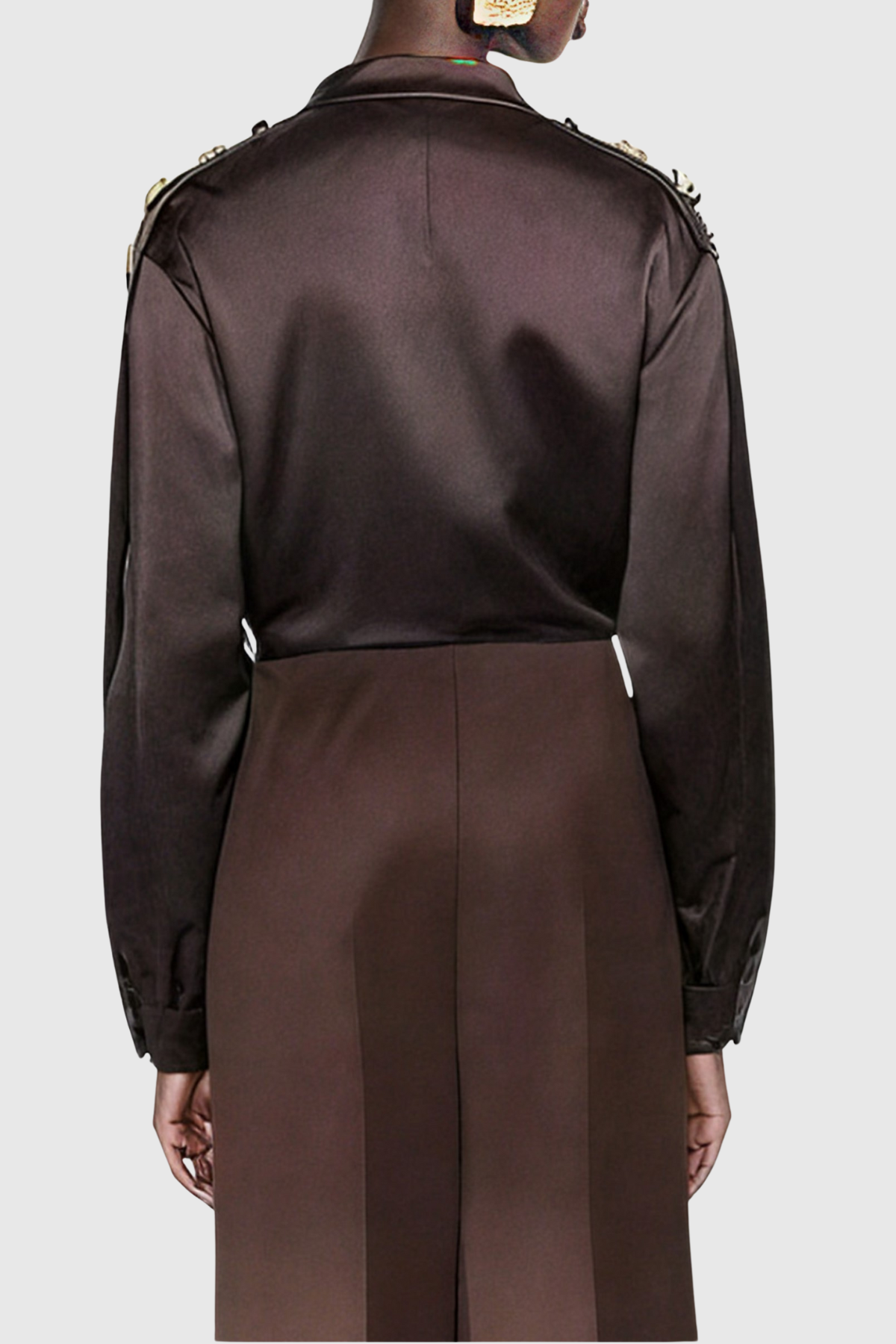 Gumpa Satin Buttoned Embellished Crop Shirt - Brown