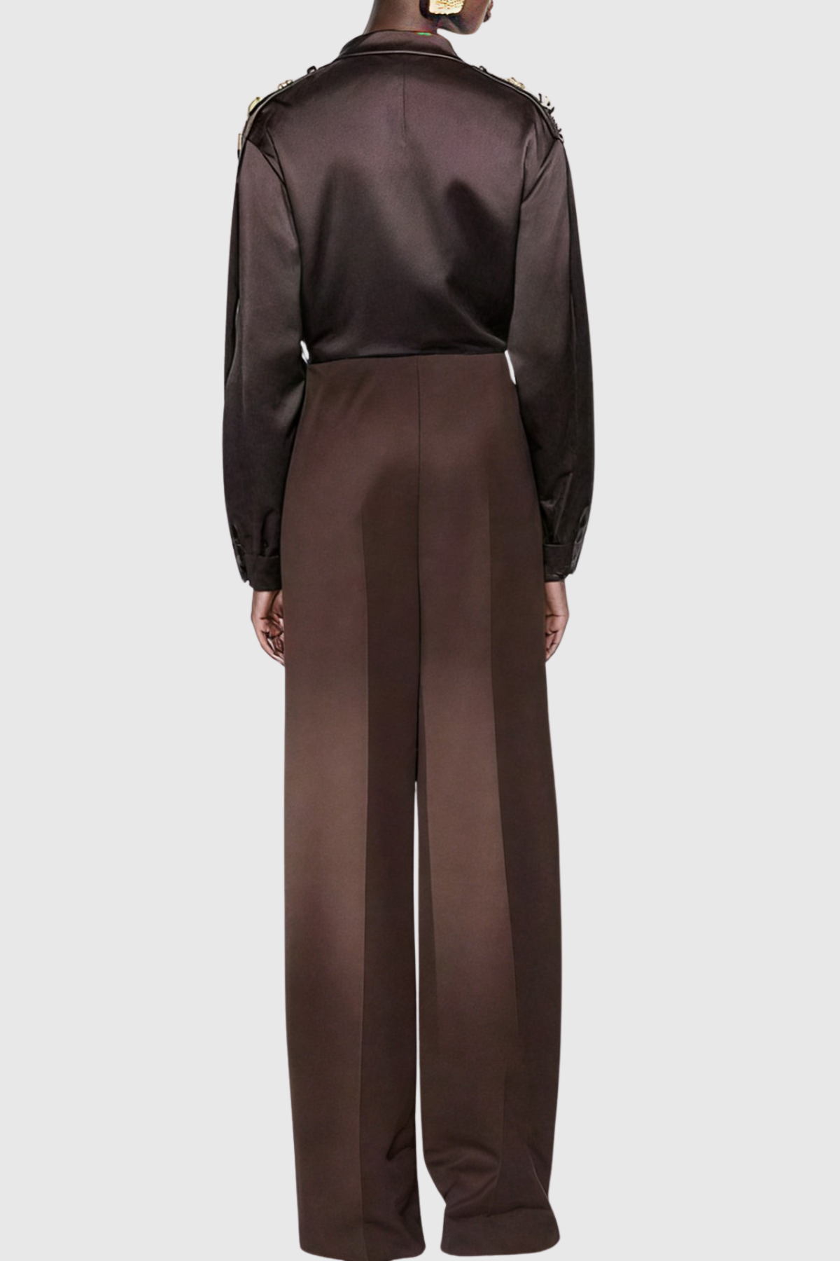 Gumpa Satin Buttoned Embellished Crop Shirt - Brown