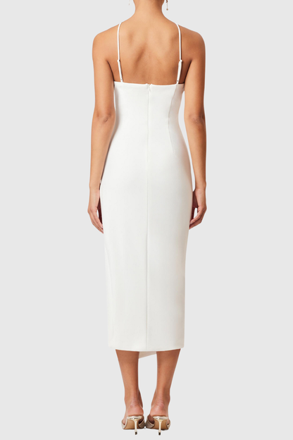 Guso Halter Floral Appliqué Midi Dress - White
