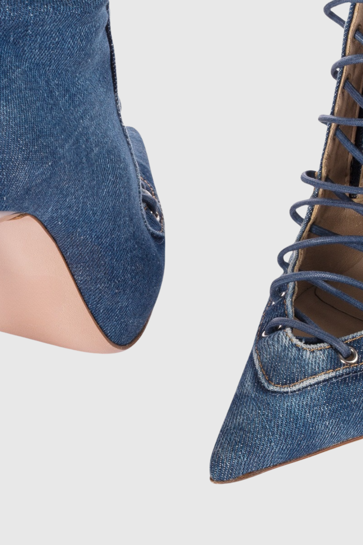 Gussie Lace Up Denim Knee High Boots - Blue