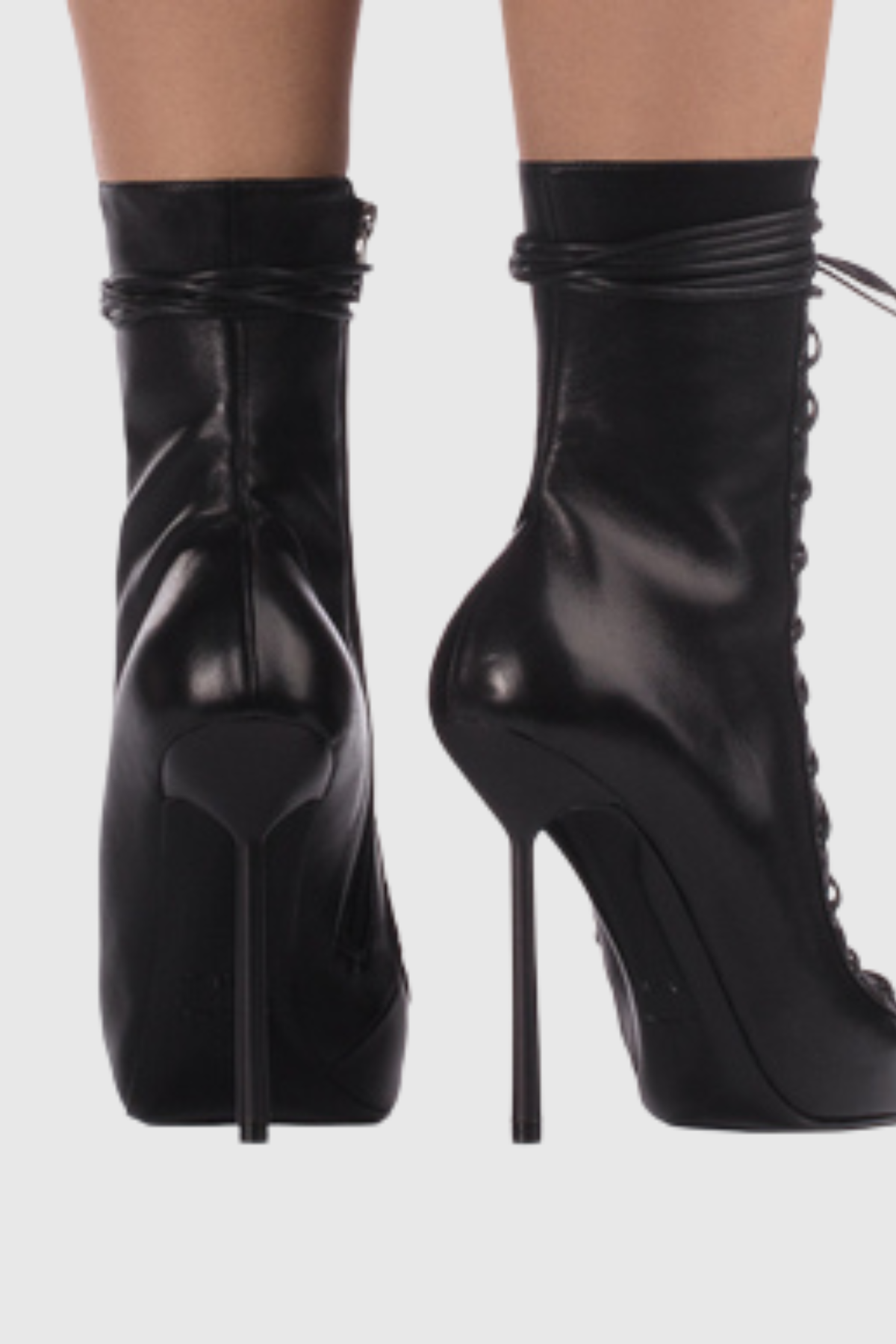 Gussie Lace Up Leather Ankle Boots - Black