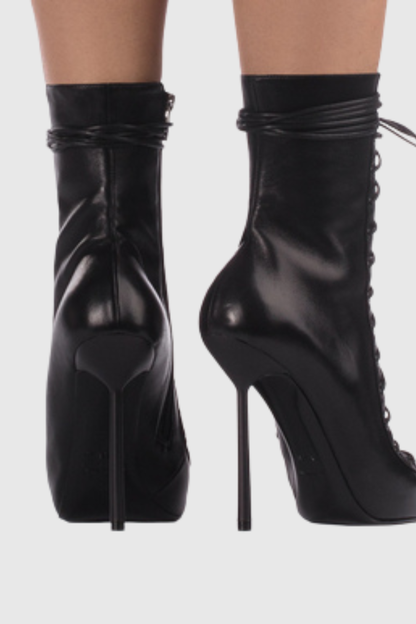Gussie Lace Up Leather Ankle Boots - Black
