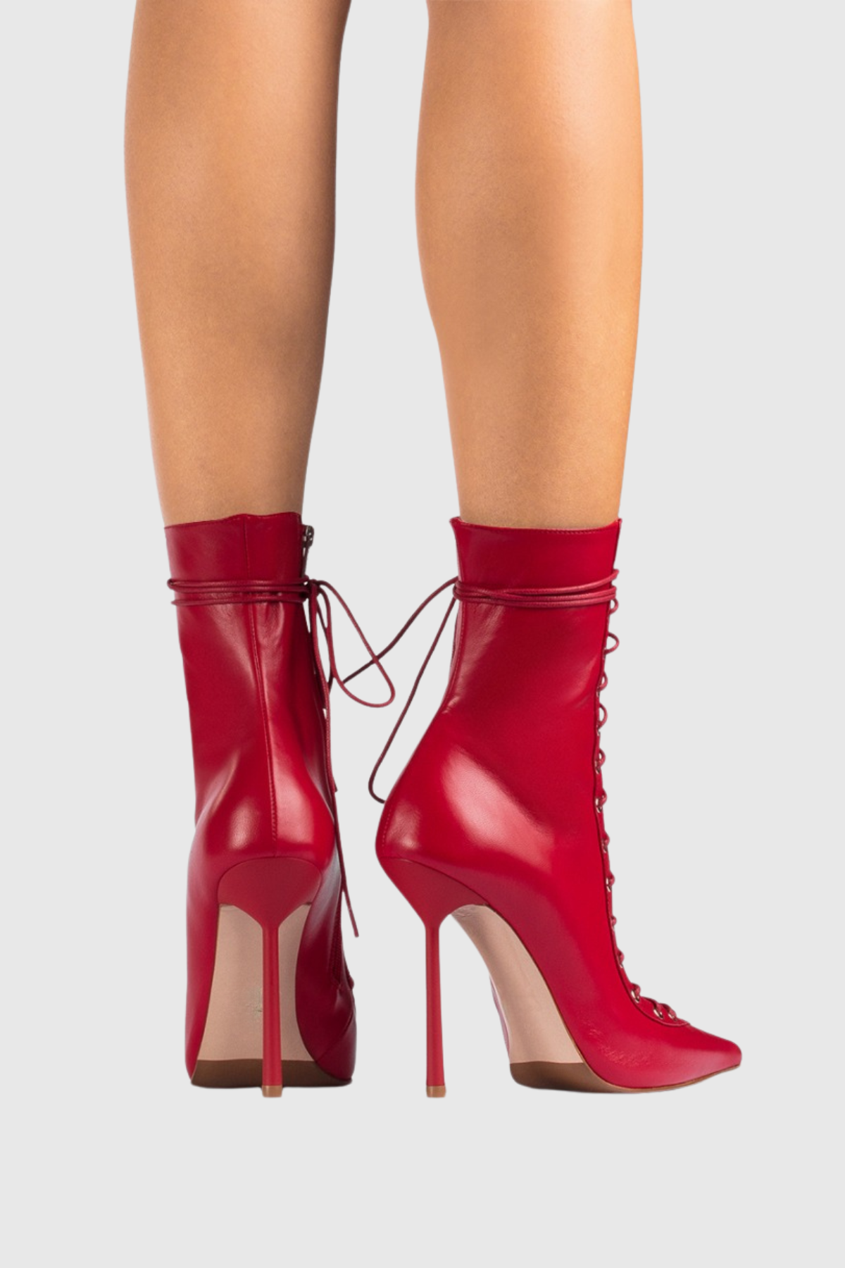 Gussie Lace Up Leather Ankle Boots - Red