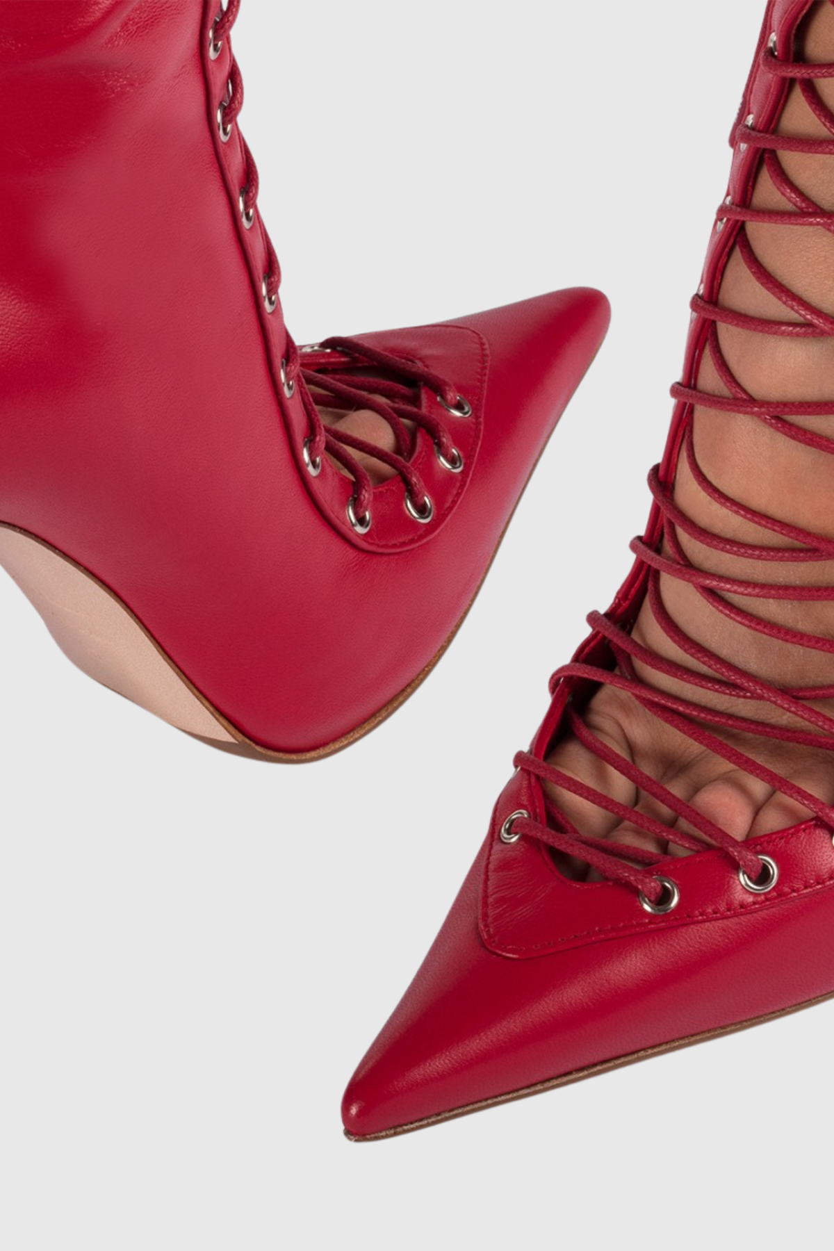 Gussie Lace Up Leather Ankle Boots - Red