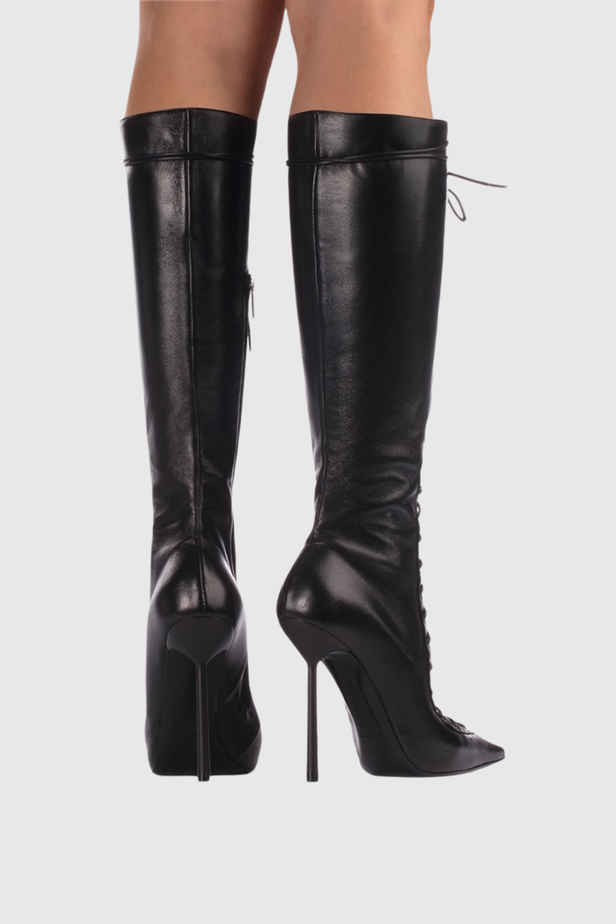 Gussie Lace Up Leather Boots - Black