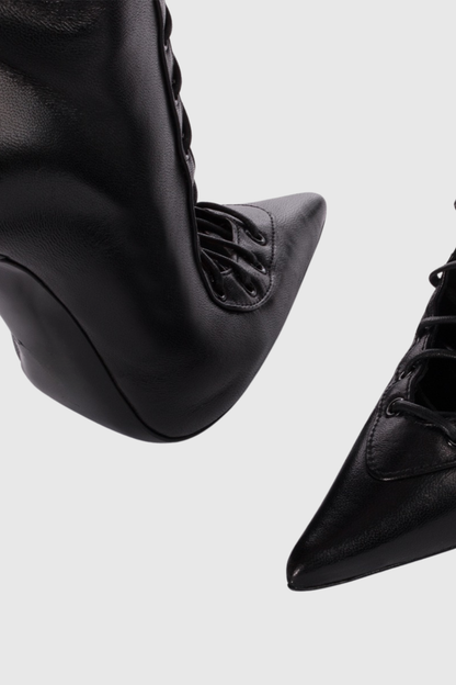 Gussie Lace Up Leather Boots - Black