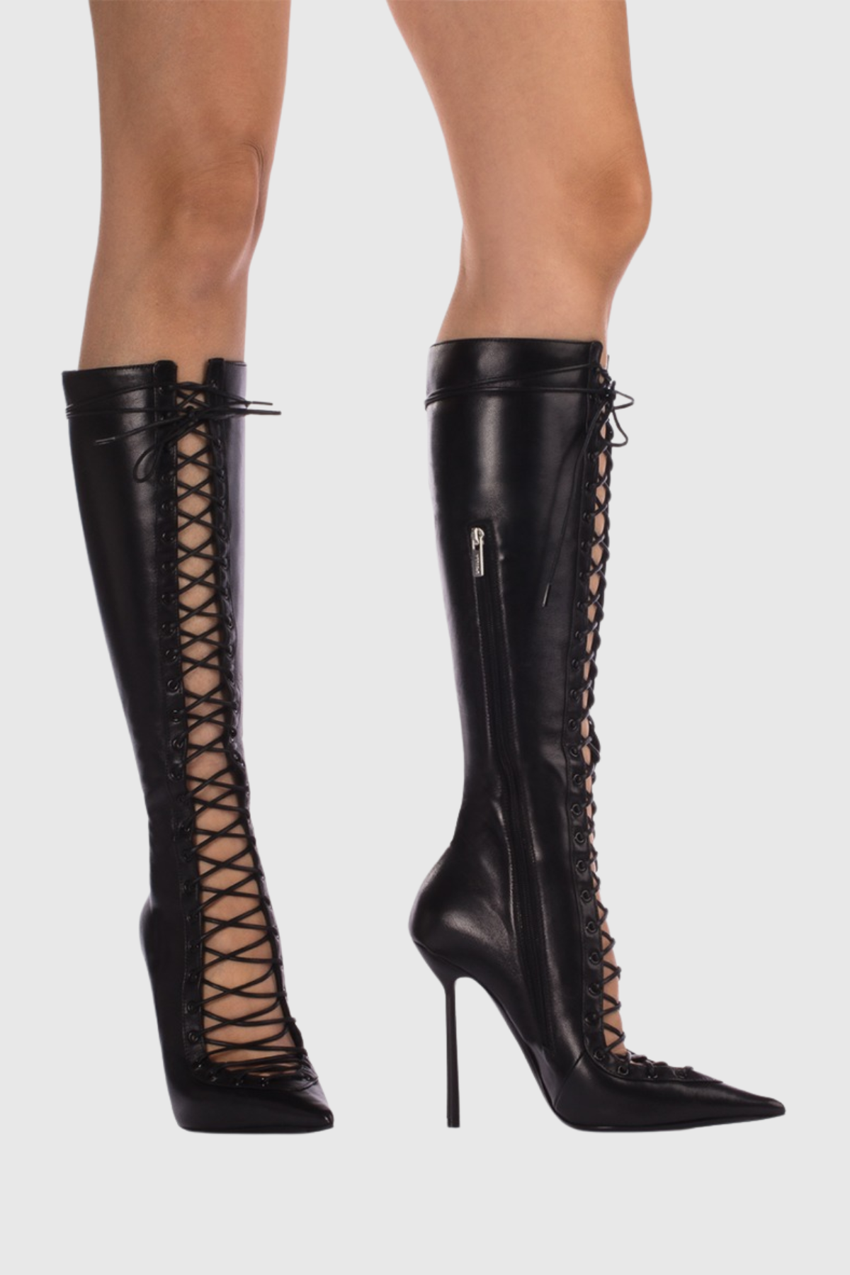 Gussie Lace Up Leather Boots - Black