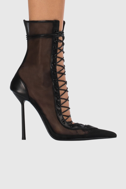 Gussie Lace Up Mesh Ankle Boots - Black