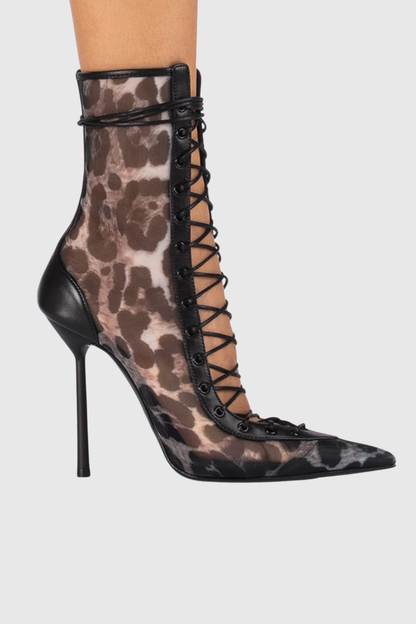 Gussie Lace Up Mesh Ankle Boots - Leopard