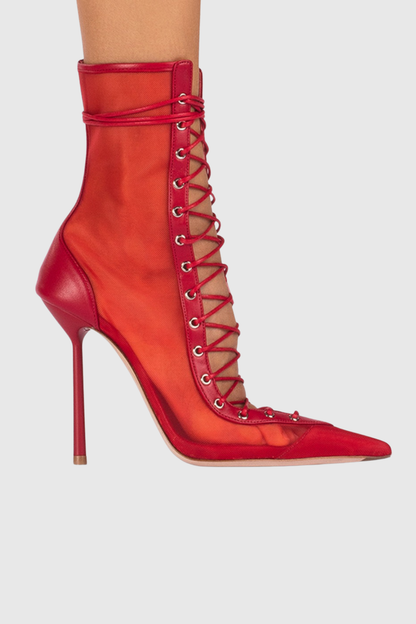 Gussie Lace Up Mesh Ankle Boots - Red