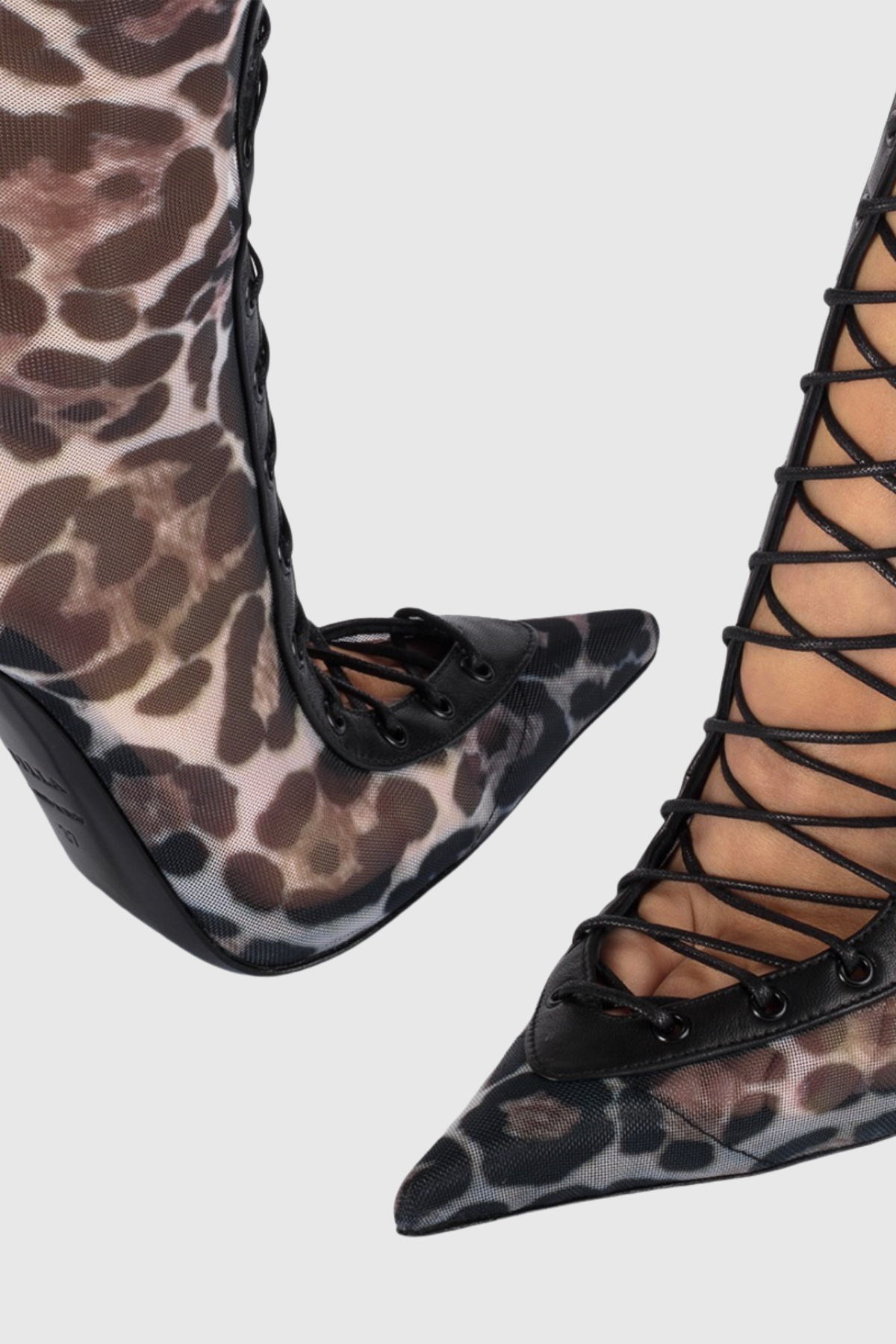 Gussie Lace Up Mesh Knee High Boots - Leopard