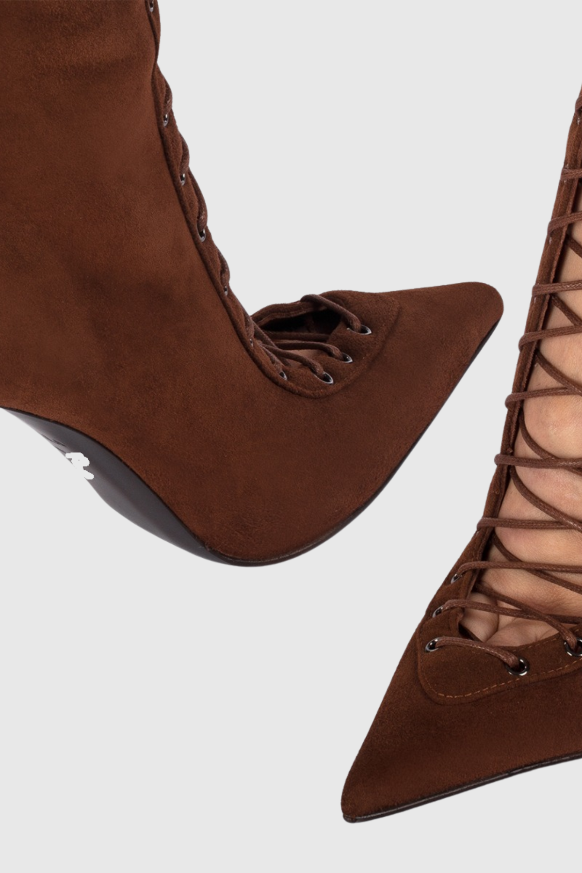 Gussie Lace Up Suede Knee High Boots - Brown