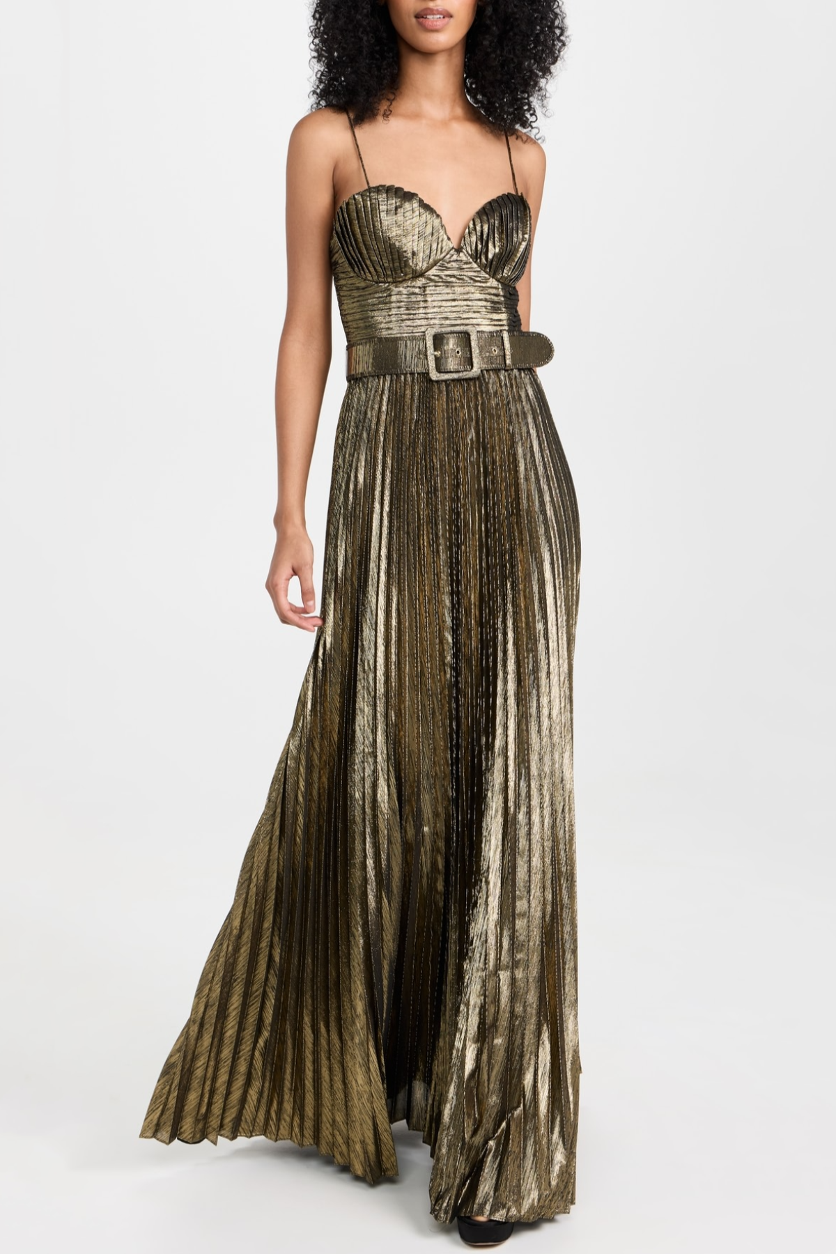 Gustav Metallic Gold Pleated Maxi Dress