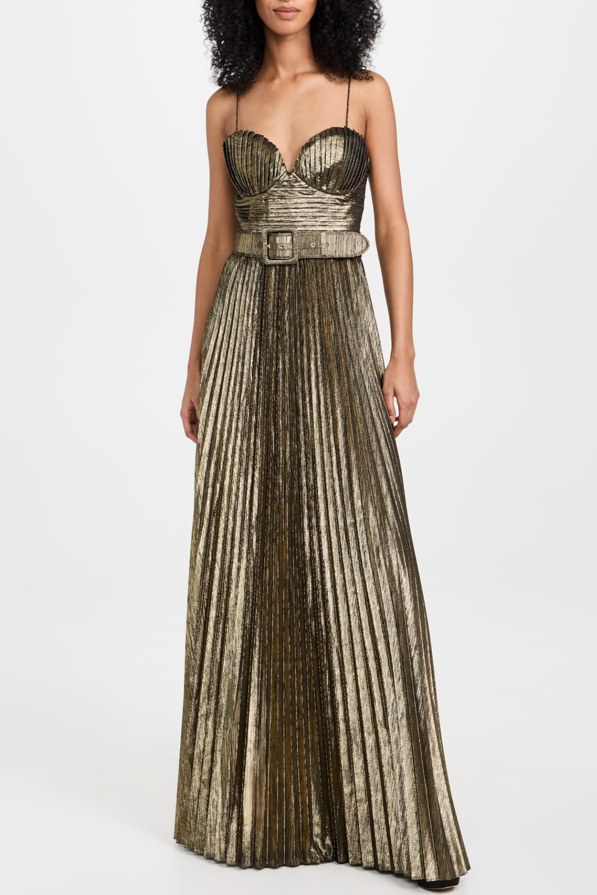 Gustav Metallic Gold Pleated Maxi Dress