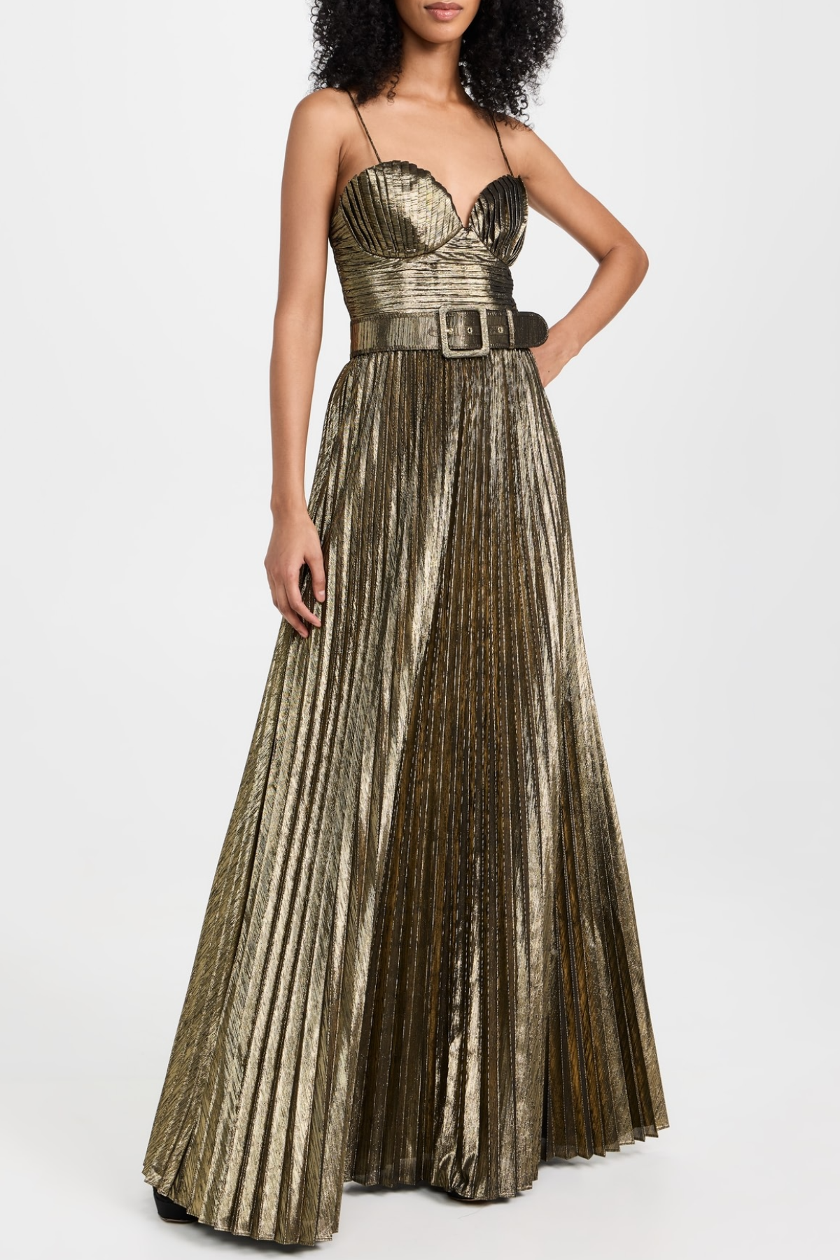 Gustav Metallic Gold Pleated Maxi Dress