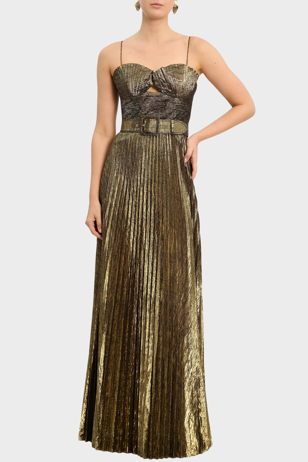 Gustav Metallic Gold Pleated Maxi Dress