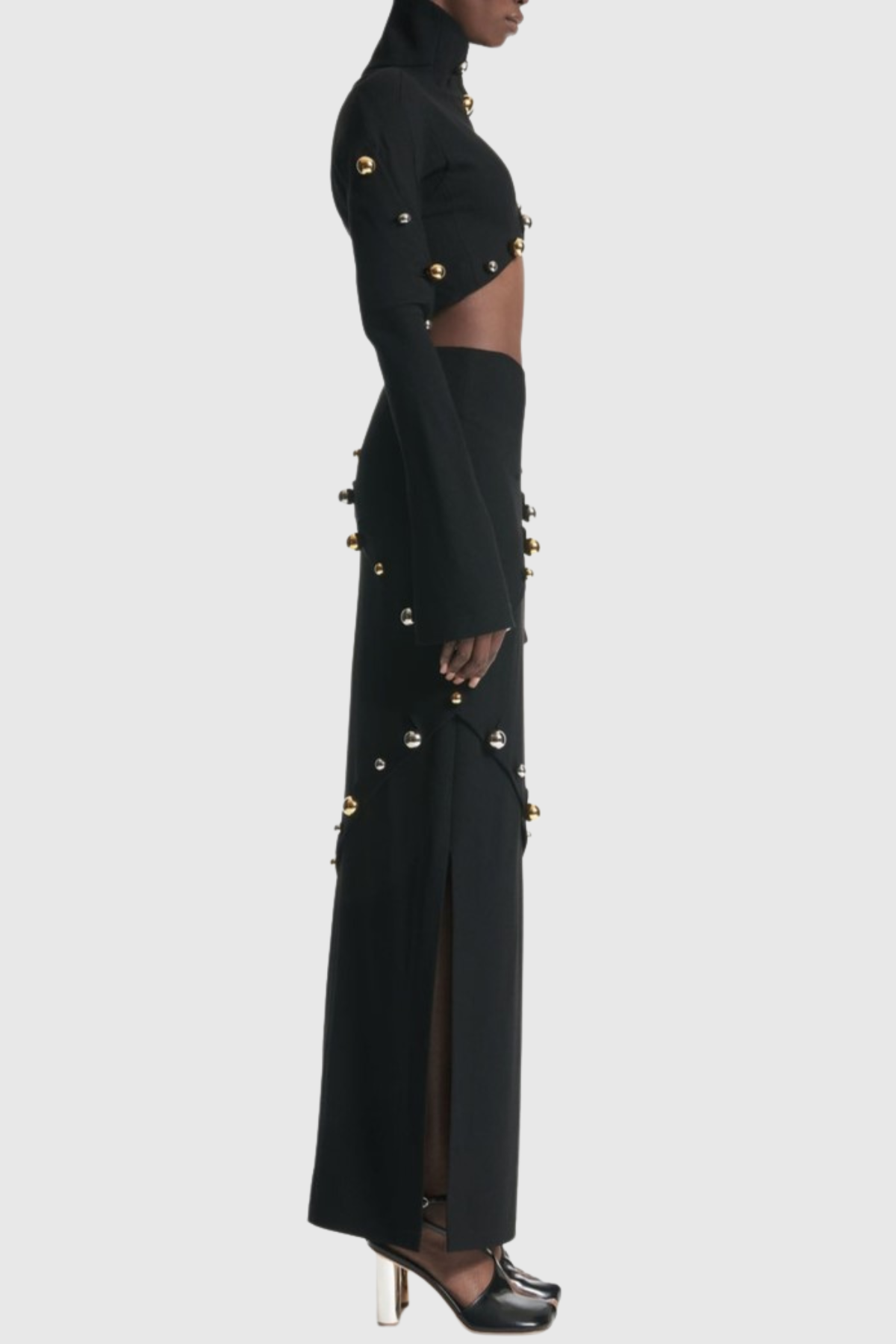 Gwyly Buttoned Embellished Top & Skirt Set