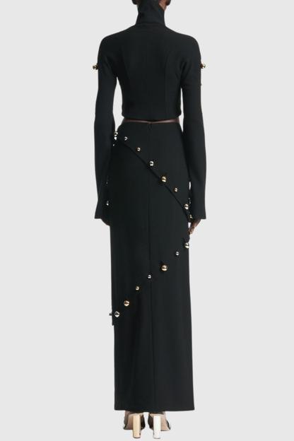 Gwyly Buttoned Embellished Top & Skirt Set