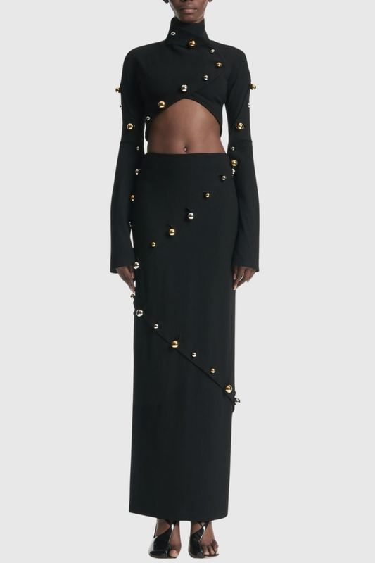 Gwyly Buttoned Embellished Top & Skirt Set