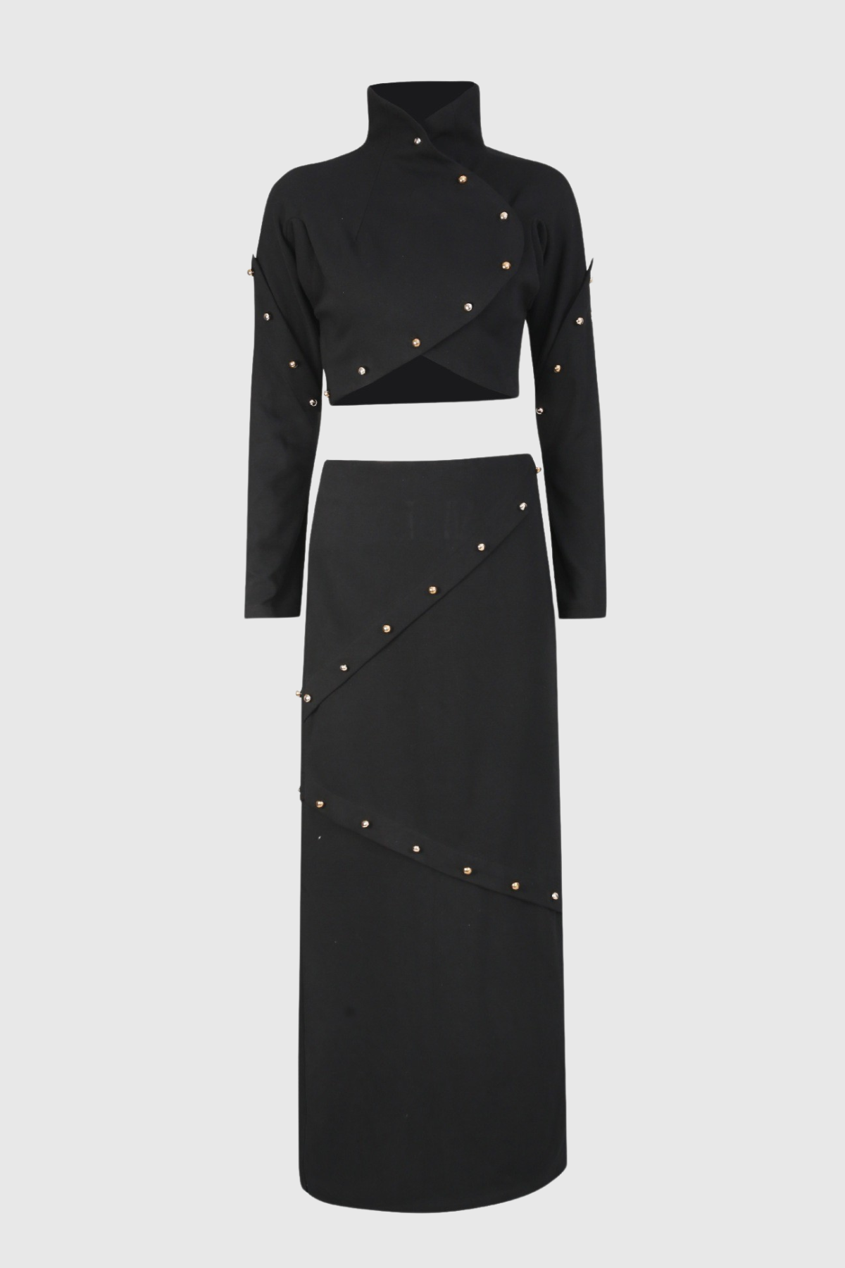 Gwyly Buttoned Embellished Top & Skirt Set