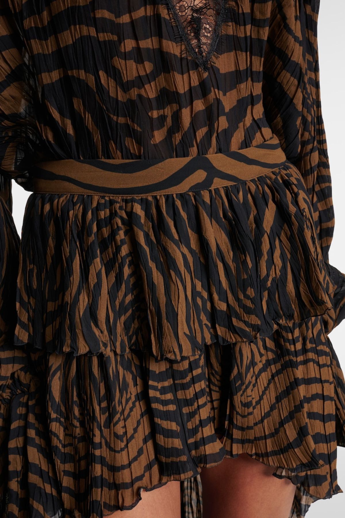 Hacint Zebra Asymmetric Ruffle Mini Skirt - Brown