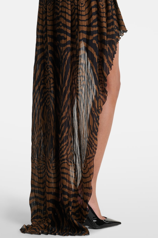 Hacint Zebra Asymmetric Ruffle Mini Skirt - Brown