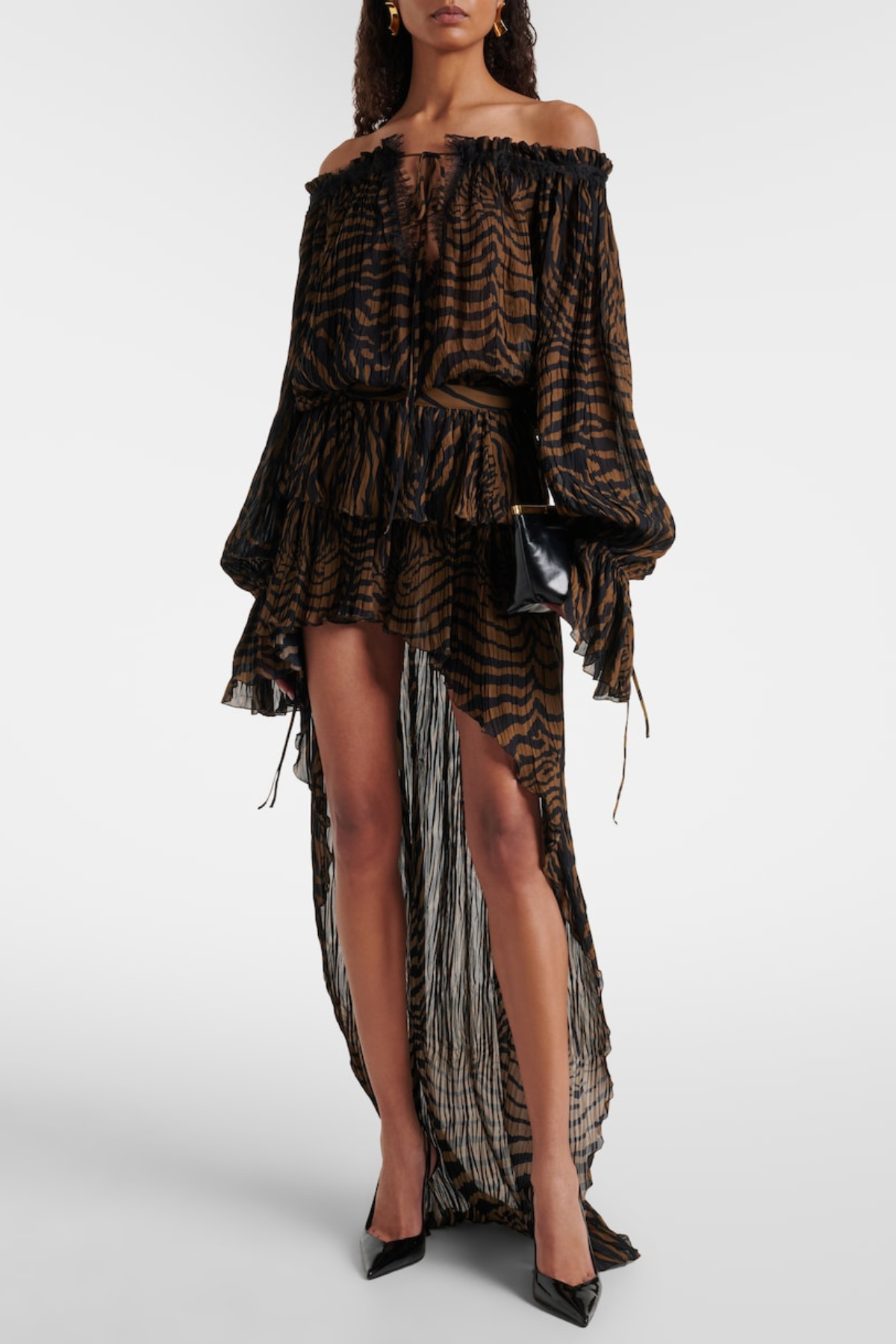 Hacint Zebra Asymmetric Ruffle Mini Skirt - Brown