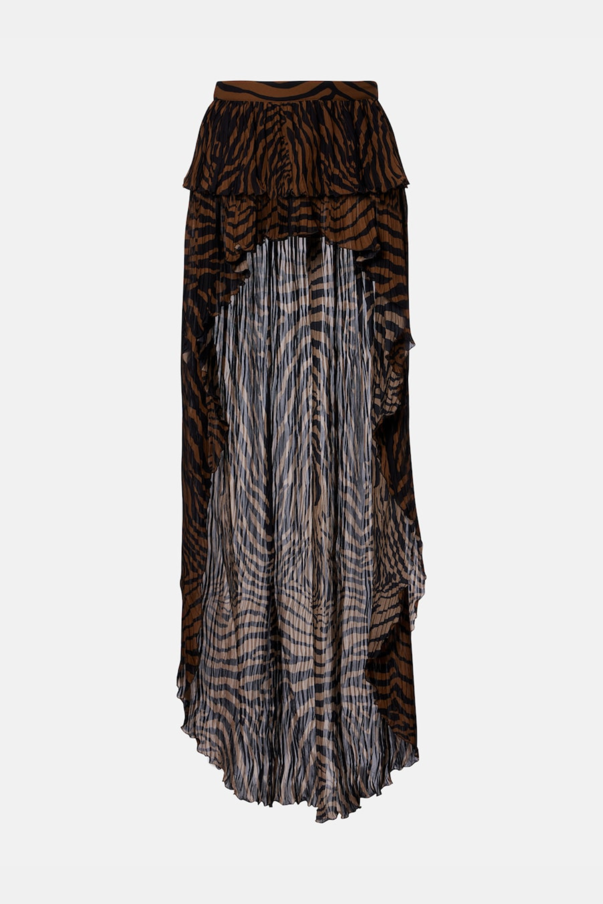 Hacint Zebra Asymmetric Ruffle Mini Skirt - Brown