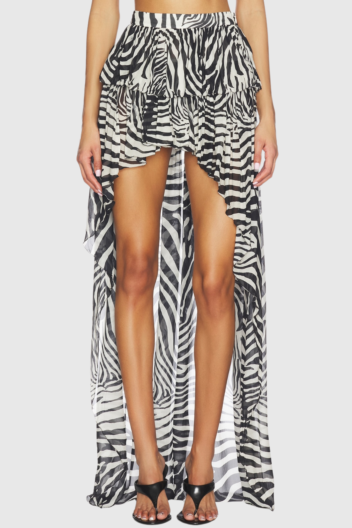 Hacint Zebra Asymmetric Ruffle Mini Skirt - White