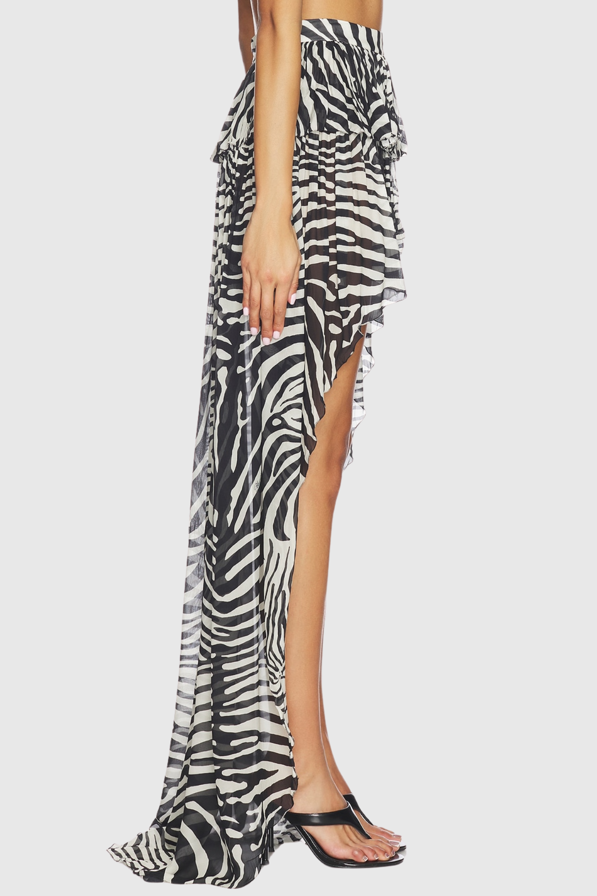 Hacint Zebra Asymmetric Ruffle Mini Skirt - White