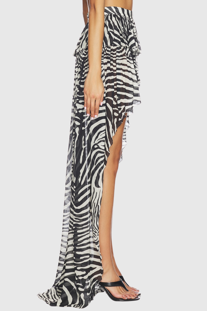 Hacint Zebra Asymmetric Ruffle Mini Skirt - White