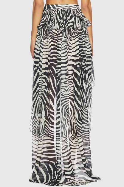 Hacint Zebra Asymmetric Ruffle Mini Skirt - White