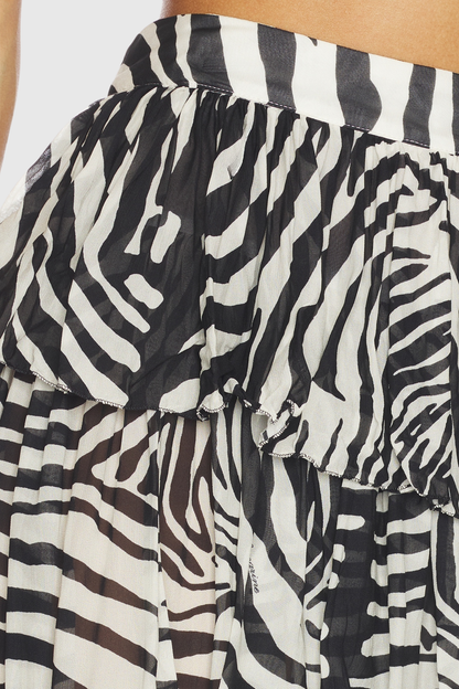 Hacint Zebra Asymmetric Ruffle Mini Skirt - White