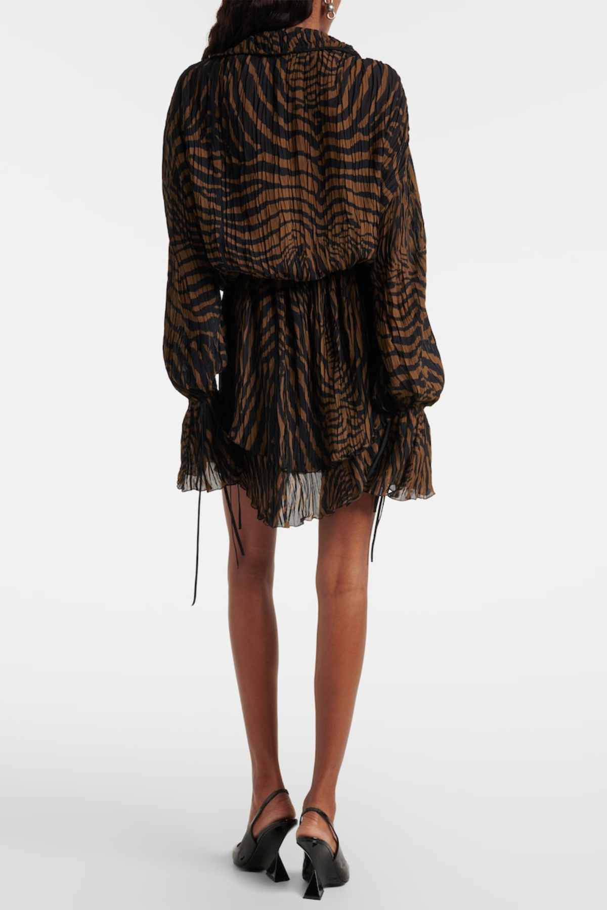 Hacint Zebra Lace Ruffle Mini Dress - Brown