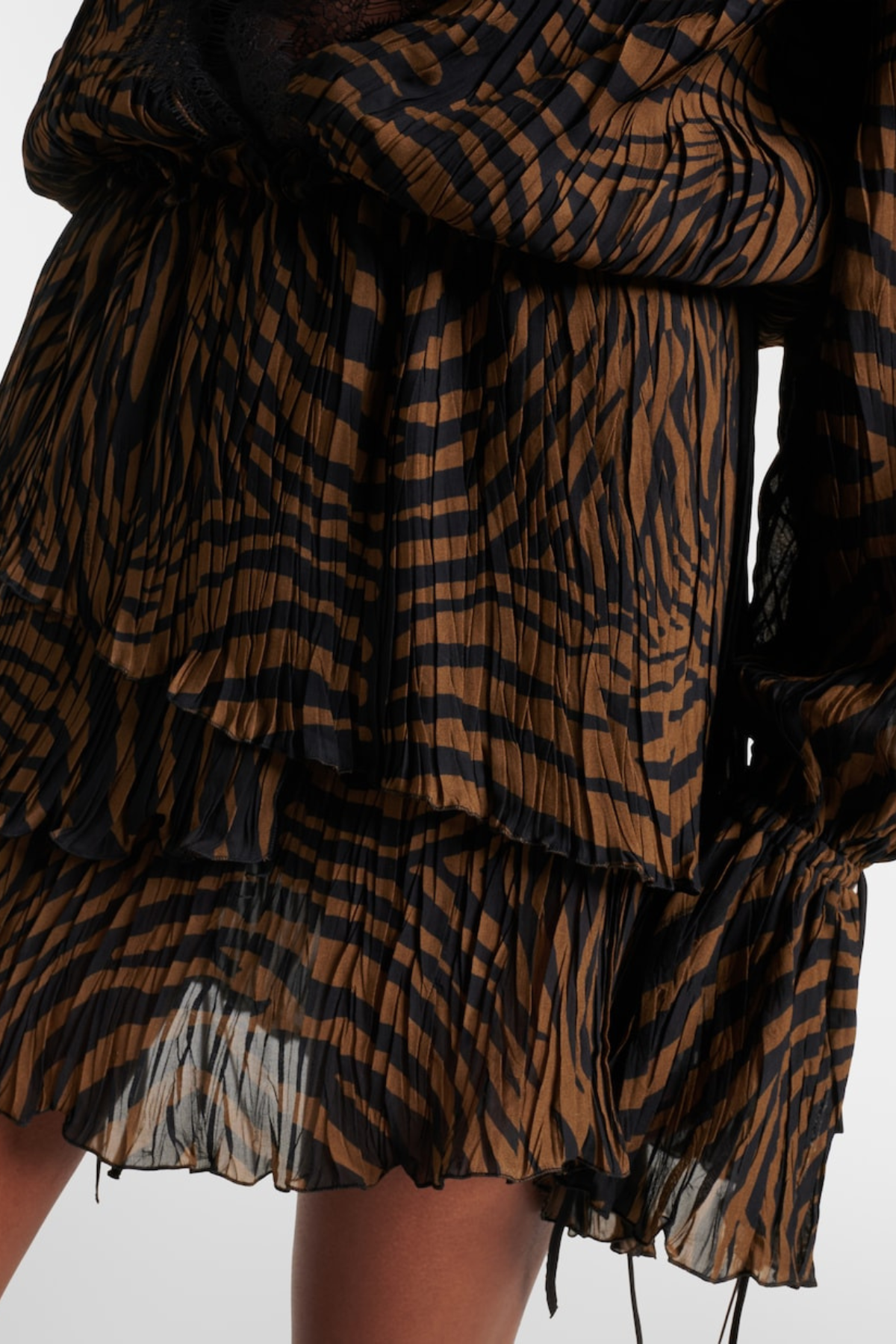 Hacint Zebra Lace Ruffle Mini Dress - Brown