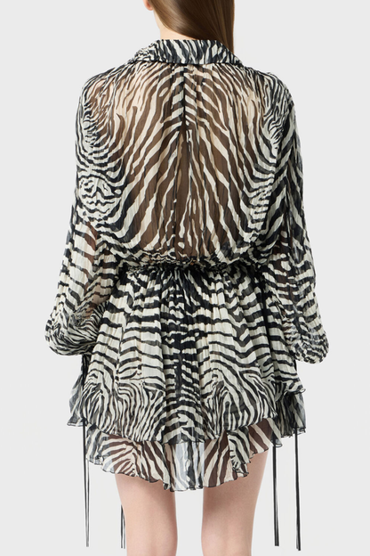 Hacint Zebra Lace Ruffle Mini Dress - White