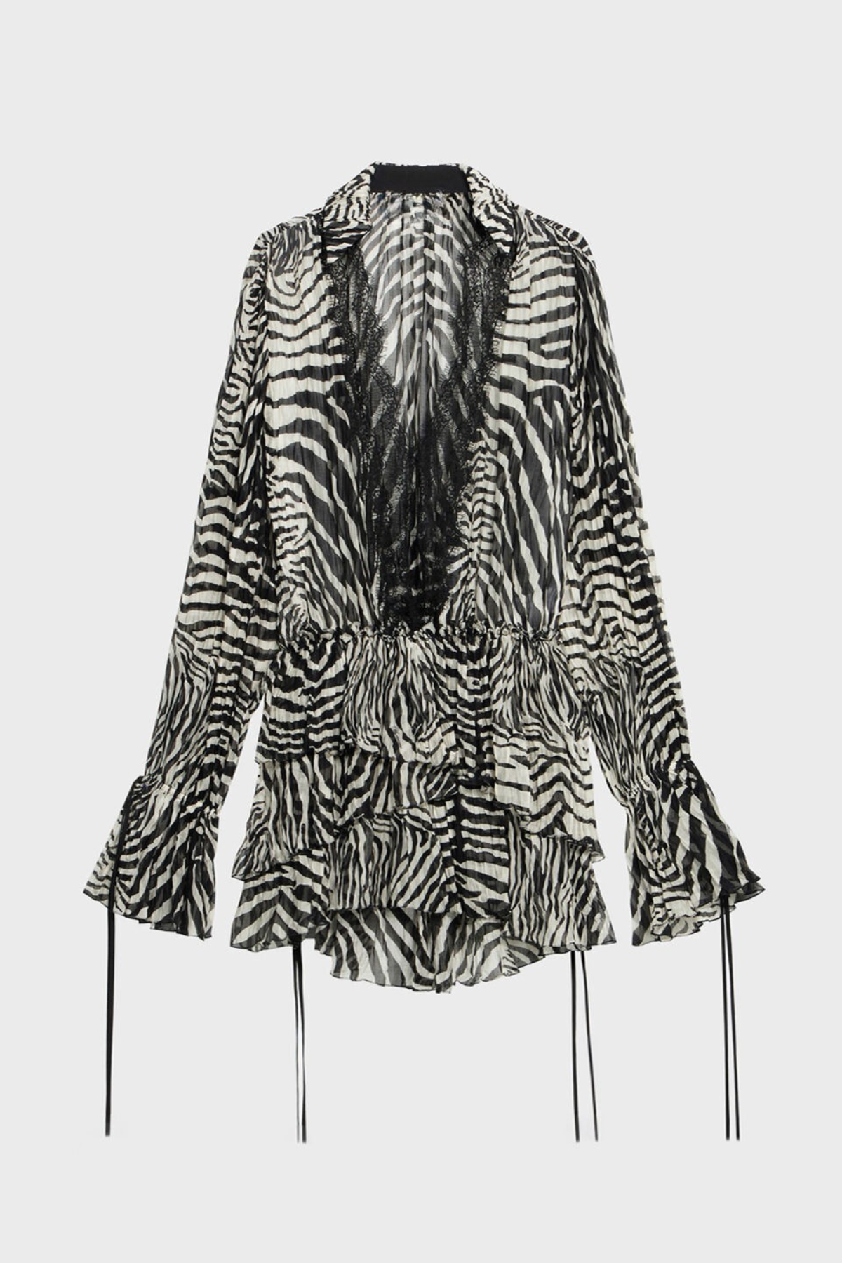 Hacint Zebra Lace Ruffle Mini Dress - White