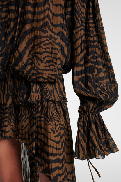 Hacint Zebra Off Shoulder Lace-trim Top - Brown