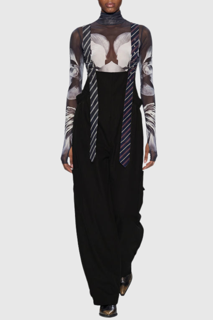 Hadye Tie Cargo Overalls - Black